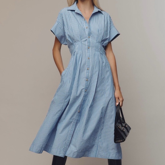 Anthropologie Dresses & Skirts - Anthropologie Pilcro Short Sleeve Midi Shirt Dress Blue White Stripe Size XS New
